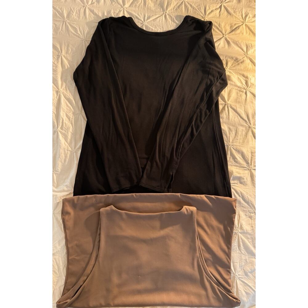 SPANX Black Classic Long Sleeve Crew Tee T Shirt & Tan Sleeveless Lot Size 1X - Picture 3 of 9